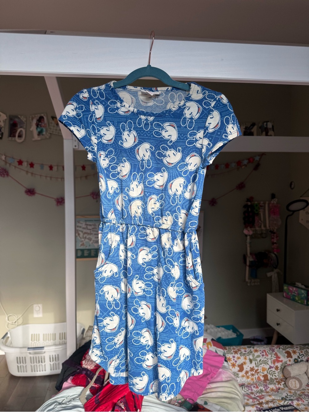 LuLaRoe Disney Mickey Mouse Girls' Blue Short-Sleeve Dress